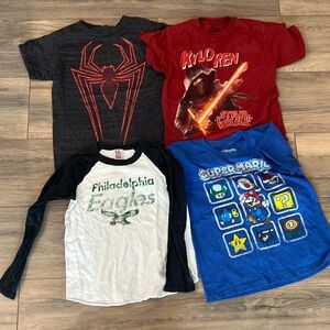 Boys shirts, size 6-7, marvel, Philadelphia eagles, Spider-Man, super Mario
